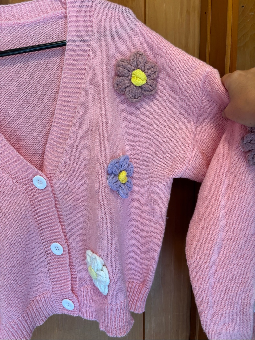 Handmade Pink Knit Flower Cardigan Sweater Cottagecore Y2K Coquette - Picture 4 of 10